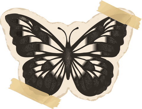 Decorative butterfly silhouette with vintage tape on transparent background
