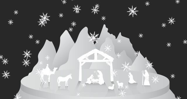 Snowy Winter Night Nativity Scene with Falling Stars - Download Free Stock Images Pikwizard.com