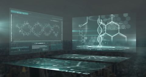 Futuristic Data Processing Screens Over Urban Skyline - Download Free Stock Images Pikwizard.com