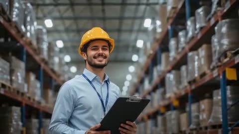 Warehouse Supervisor Reviewing Inventory Amidst Pallet Stacks