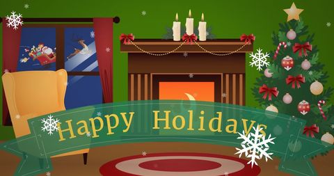 Festive Christmas Interior with Happy Holidays Message