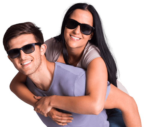 Smiling Couple in Sunglasses Showing Playful Romance Transparent