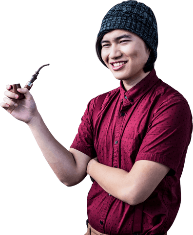 cheerful asian man holding pipe on transparent background - Download Free Stock Videos Pikwizard.com