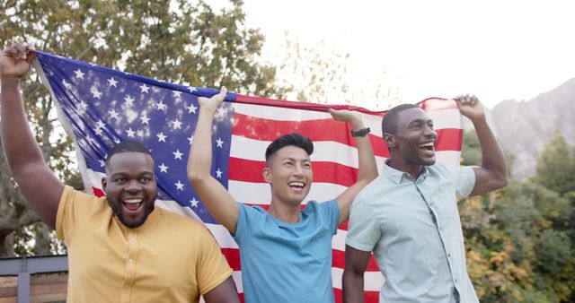 Diverse Friends Celebrating with USA Flag Outdoors - Download Free Stock Images Pikwizard.com