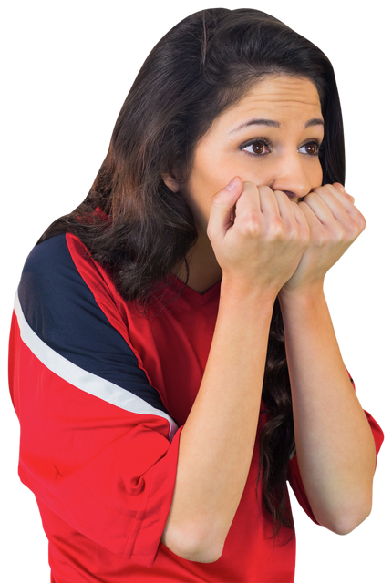 Nervous Female Football Fan in Red Jersey with Transparent Background - Download Free Stock Videos Pikwizard.com