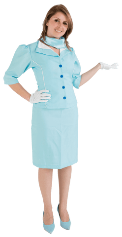 Smiling Stewardess Presenting in Elegant Uniform on Transparent Background