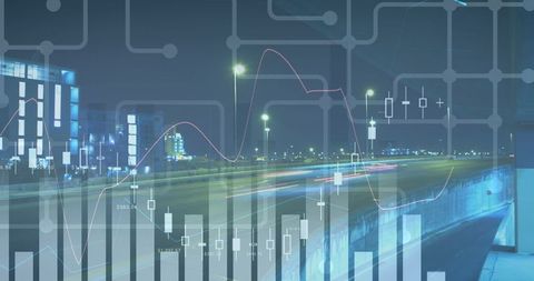 Financial data analysis with night city background