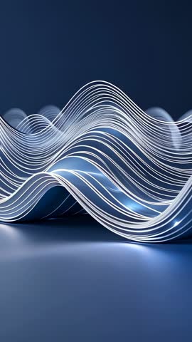 Glowing Wave Lines Flowing Across Futuristic Blue Studio Vertical Video Loop