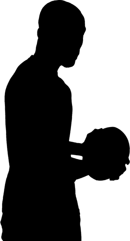 Transparent male athlete silhouette holding basketball