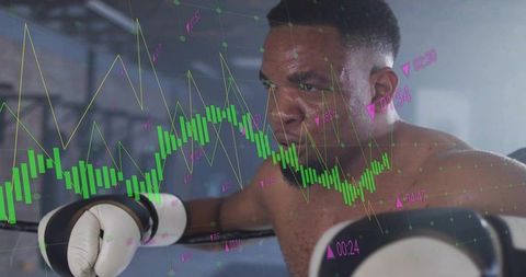 Boxer with Financial Graph Overlay Depicting Modern Resilience