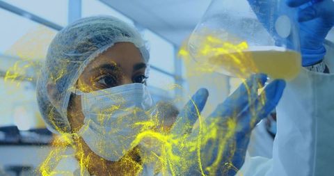 Biotech specialist analyzing sample with ar in modern laboratory