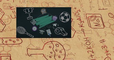 Education Icons and Chemical Formulas Collage Concept