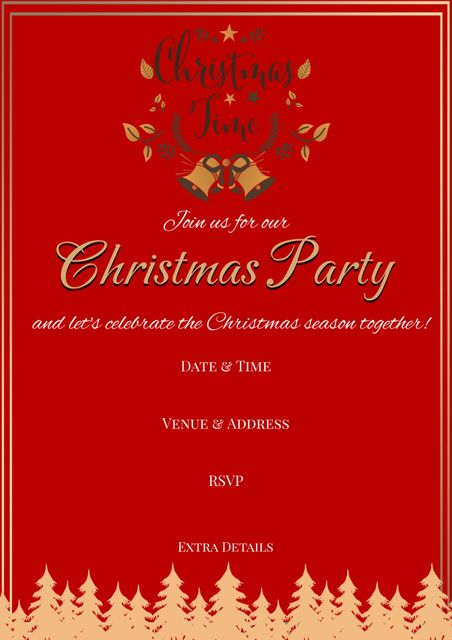 Elegant Red and Gold Christmas Party Invitation Template with Bell Illustration - Download Free Stock Templates Pikwizard.com