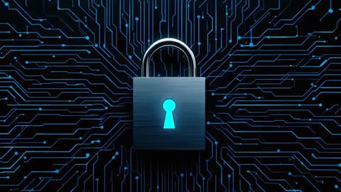 Glowing Padlock on Circuit Board Symbolizing Digital Security