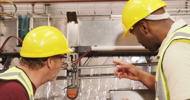 Male Engineers Discussing Machinery in Industrial Setting - Download Free Stock Images Pikwizard.com