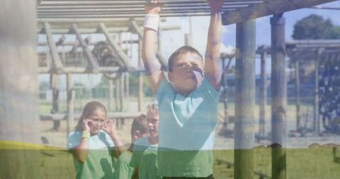 Children Playing on Monkey Bars Outdoors