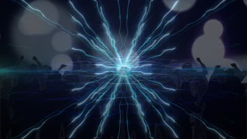 Dynamic Light Show and Fireworks over Dancing Crowd