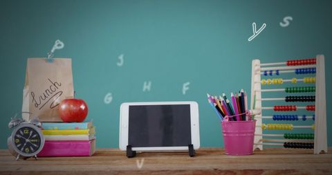 Back-to-School Desk with Tablet, Books, and Stationery - Download Free Stock Images Pikwizard.com
