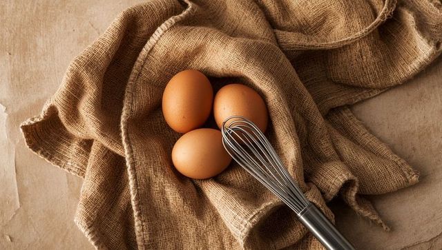 Rustic Culinary Still Life with Eggs and Whisk