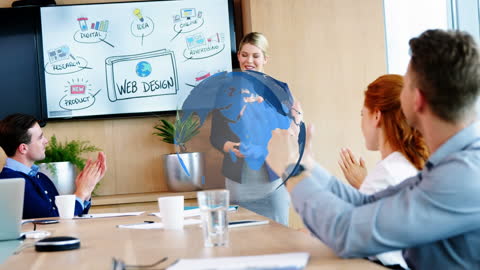 Team Meeting with Global Business Concept Visualization