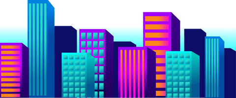 Futuristic Neon City Skyline on Transparent Background