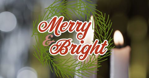 Festive Merry and Bright Text Over Candlelight Background - Download Free Stock Images Pikwizard.com