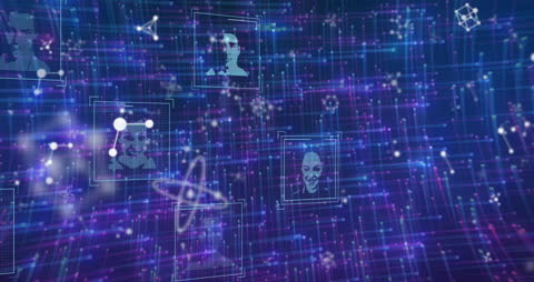 Futuristic Digital Networking Visualization with Faces and Light