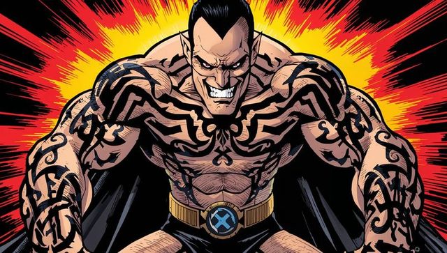 Snarling Tattooed Villain with Gold X Belt in Dynamic Comic Burst