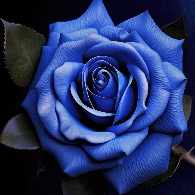 A vibrant blue rose stands out against a dark background. Blue roses symbolize mystery and the pursuit of the impossible, making them unique gifts.