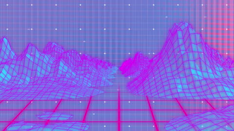 Futuristic Digital Grid with Neon Mountains