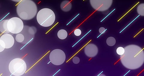 Glowing neon streaks and soft bokeh floating over violet gradient futuristic background