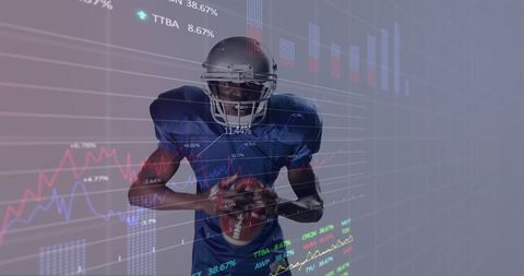 Athlete Holding Football with Financial Dashboard Overlay