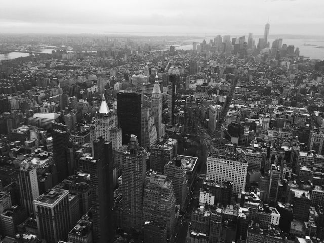 Black and White Aerial View of Manhattan Skyline - Download Free Stock Photos Pikwizard.com