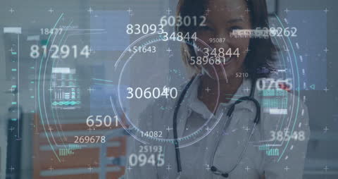 Smiling Doctor with Futuristic Data Overlay