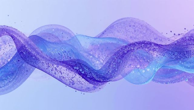 Flowing Translucent Ribbons in Purple Blue Gradient with Speckled Iridescent Texture