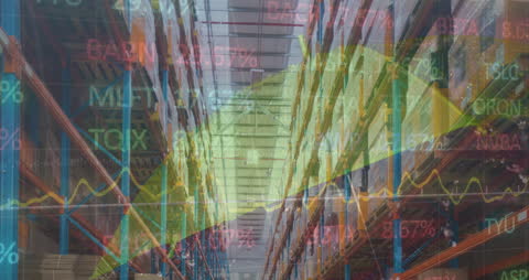 Dynamic Stock Market Growth Over Warehouse Interior