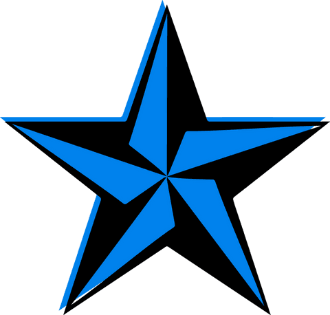 Blue black faceted 3d star on transparent background