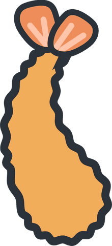 Stylized transparent fried shrimp illustration on clear background