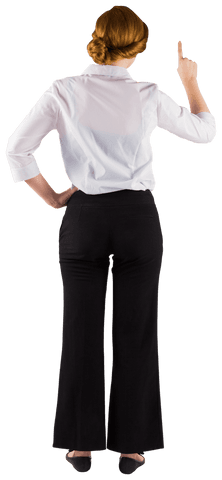 Back View of Businesswoman Pointing Finger on Transparent Background