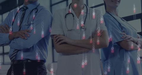 Medical Professionals With Digital Healthcare Binary Overlay