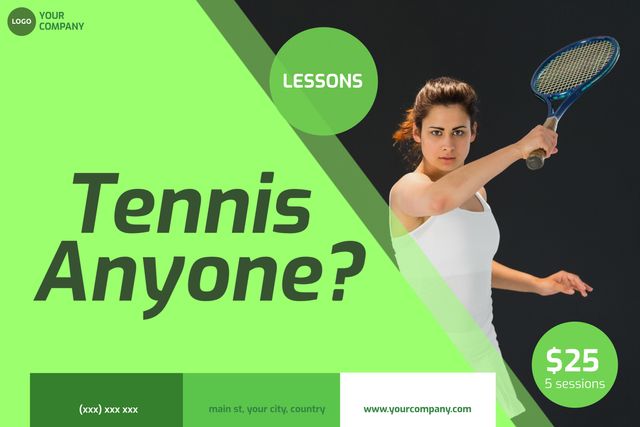 Dynamic Woman Playing Tennis for Sports and Fitness Advertising - Download Free Stock Templates Pikwizard.com