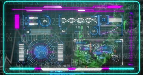 Futuristic holographic ui panel with technological chart displays