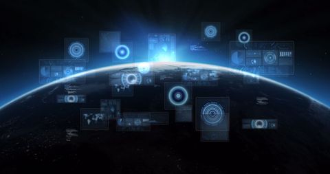 Digital Interfaces Display Over Earth's Horizon - Download Free Stock Images Pikwizard.com