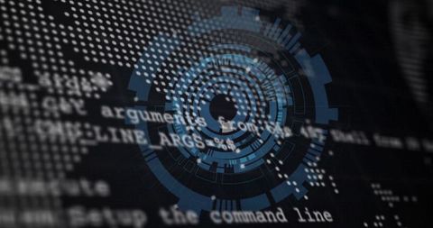 Futuristic Blue Interface Above Code and Map Patterns