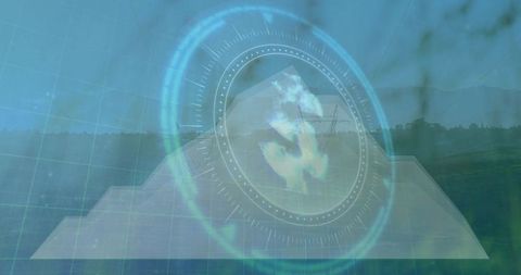 Holographic Technology Overlay on Countryside Landscape