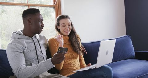 Happy Couple Online Shopping Together on Sofa - Download Free Stock Images Pikwizard.com