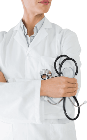Transparent image of confident female doctor with stethoscope