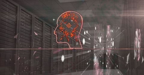 Futuristic AI Technology in a Server Room Conceptual Illustration