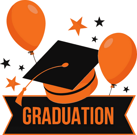 Graduation celebration design with cap and balloons on transparent background