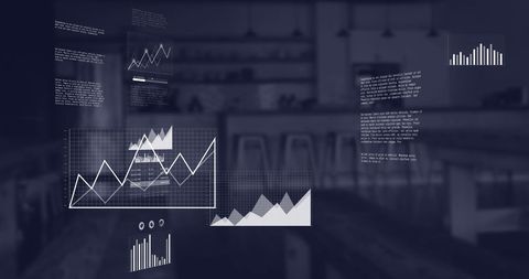 Digital Graphs and Code Over Blurred Coffee Shop Interior - Download Free Stock Images Pikwizard.com